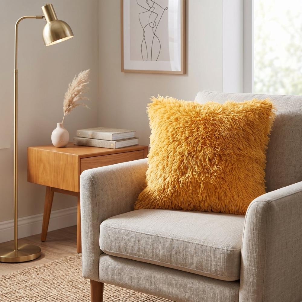Fluffy Square Pillow (Gold)