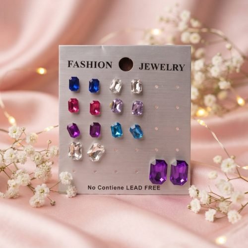 Rectangular Crystal Stud Earrings - Card
