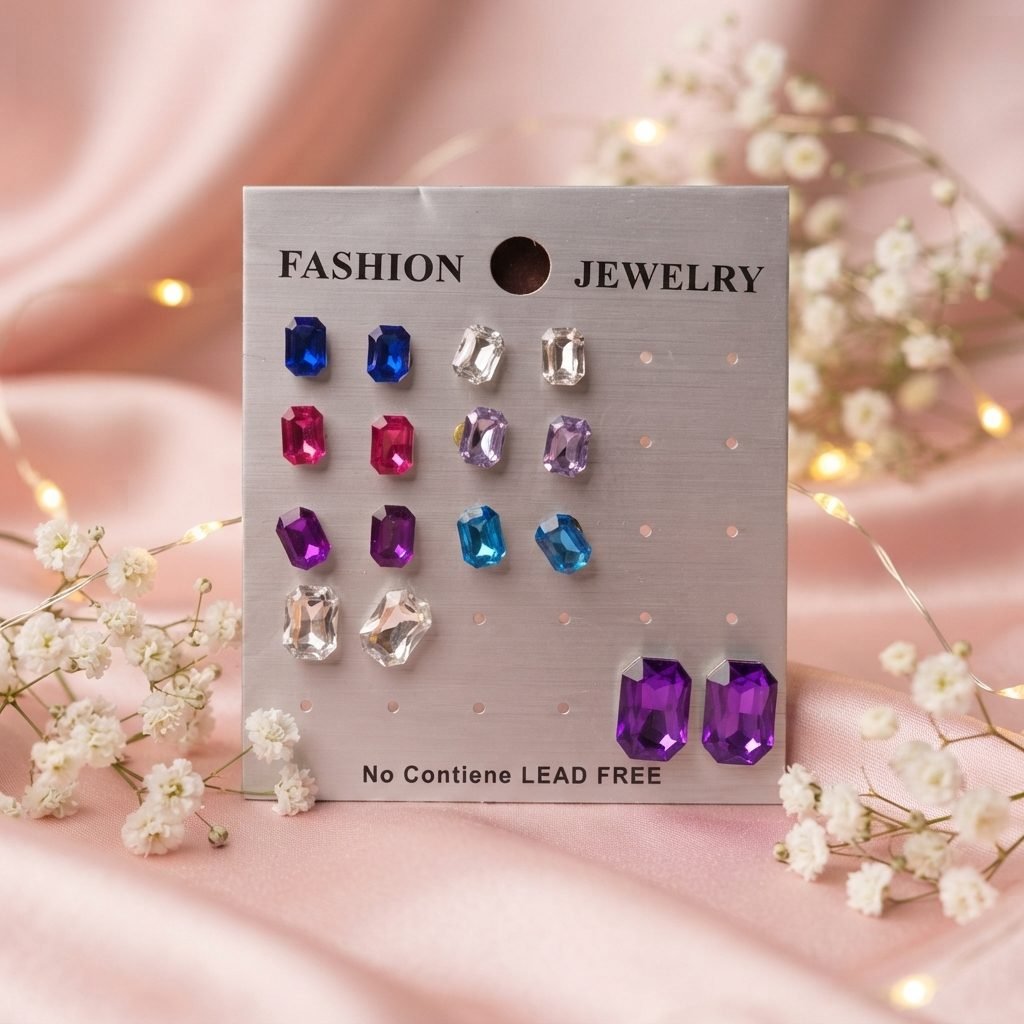 Rectangular Crystal Stud Earrings - Card