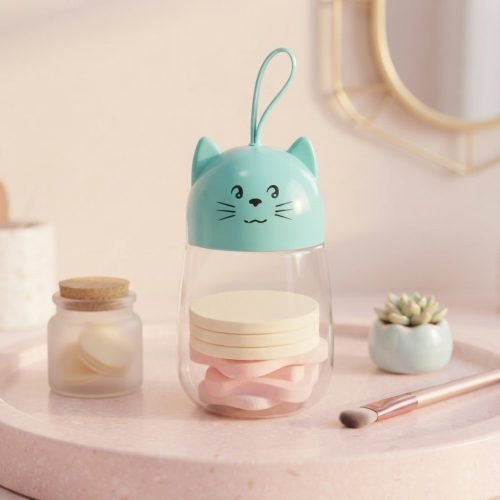 Powder Puff Set in Cat Jar