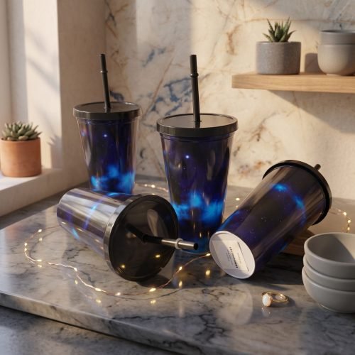 Galaxy Print Tumbler with Straw