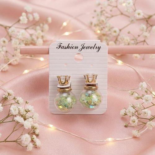 Crown Top Glitter Globe Earrings