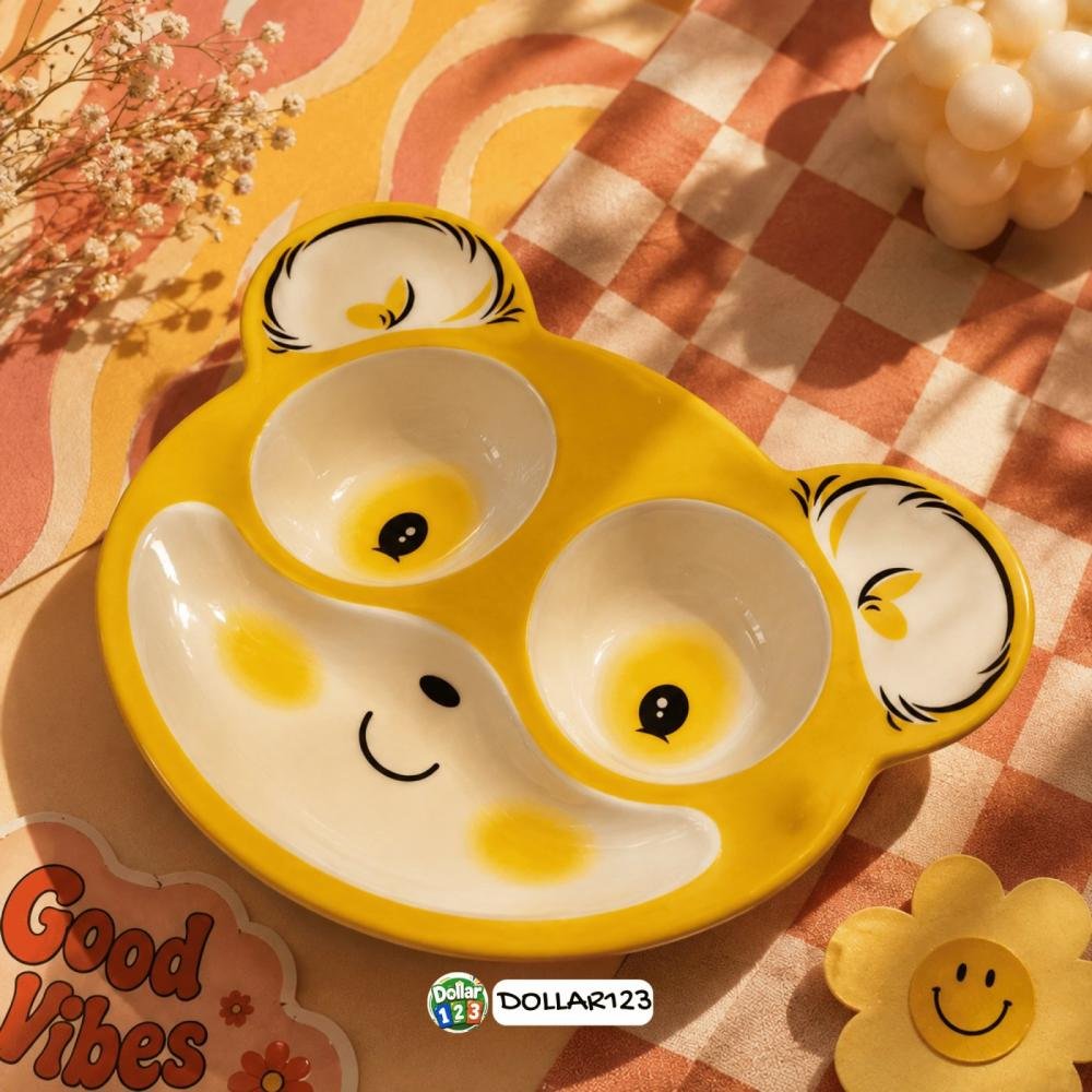 Bear Face 3-Compartment Kids Tray (Yellow)