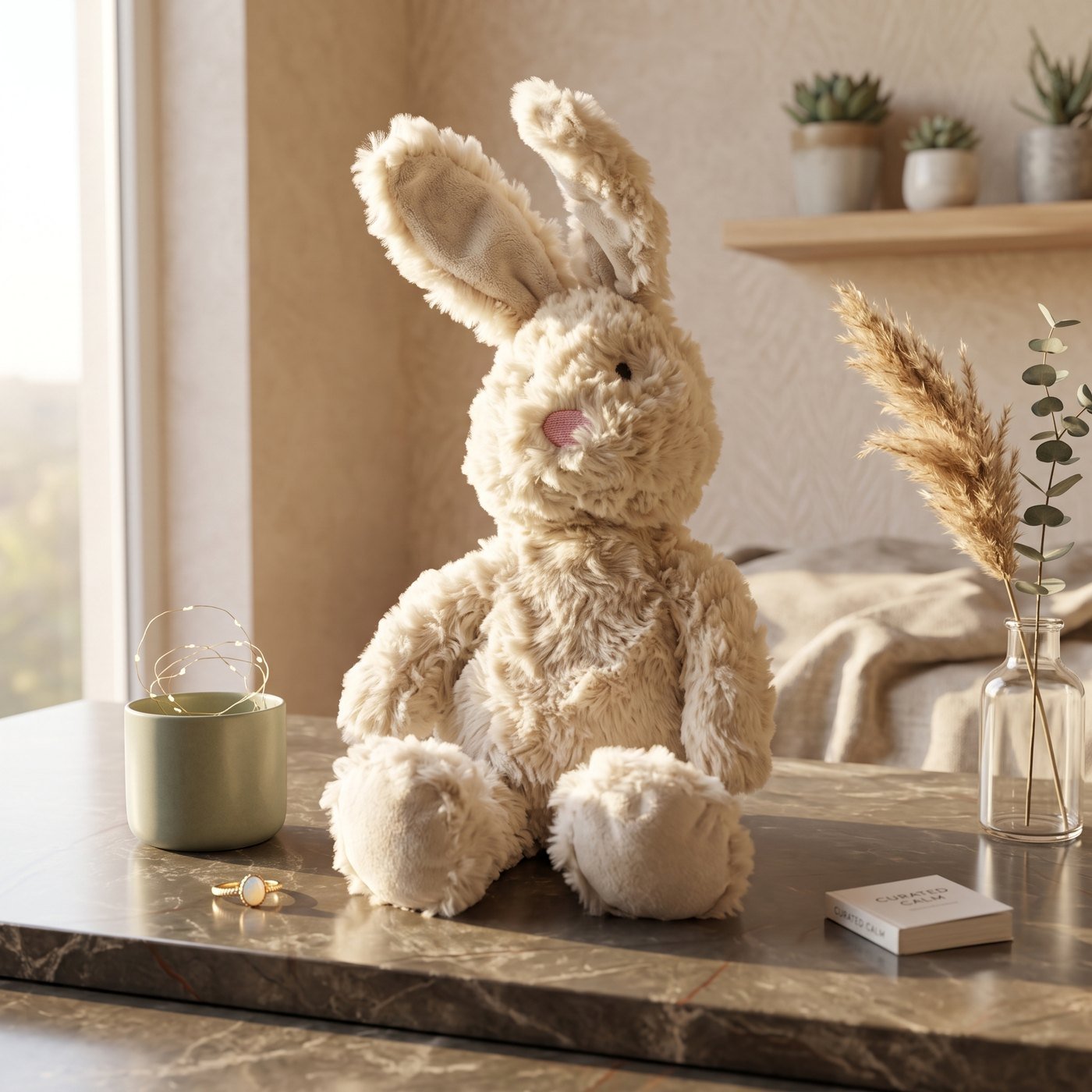 Shaggy Rabbit Soft Toy - Cream