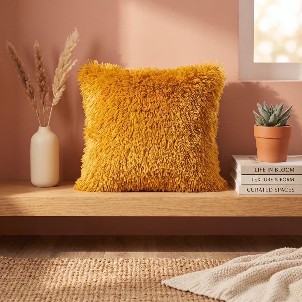 Fluffy Square Pillow (Mustard)