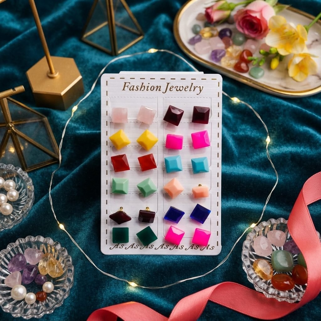 Square Stud Earrings - Card of 12
