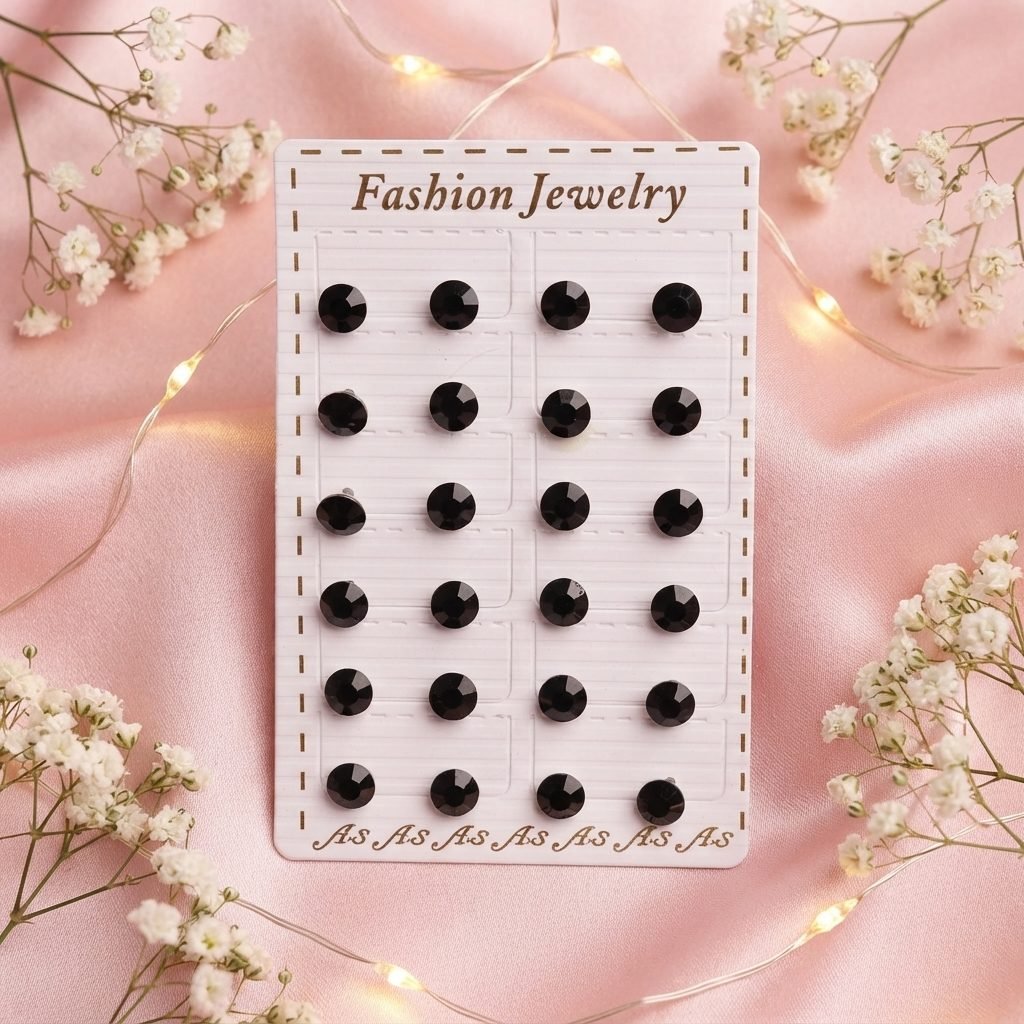 Black Crystal Stud Earrings - Card of 12