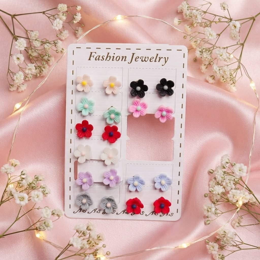 Flower Stud Earrings - Card of 12
