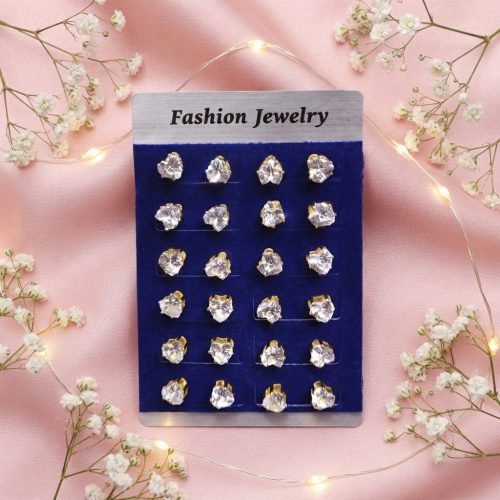 Clear Crystal Stud Earrings - Card of 12