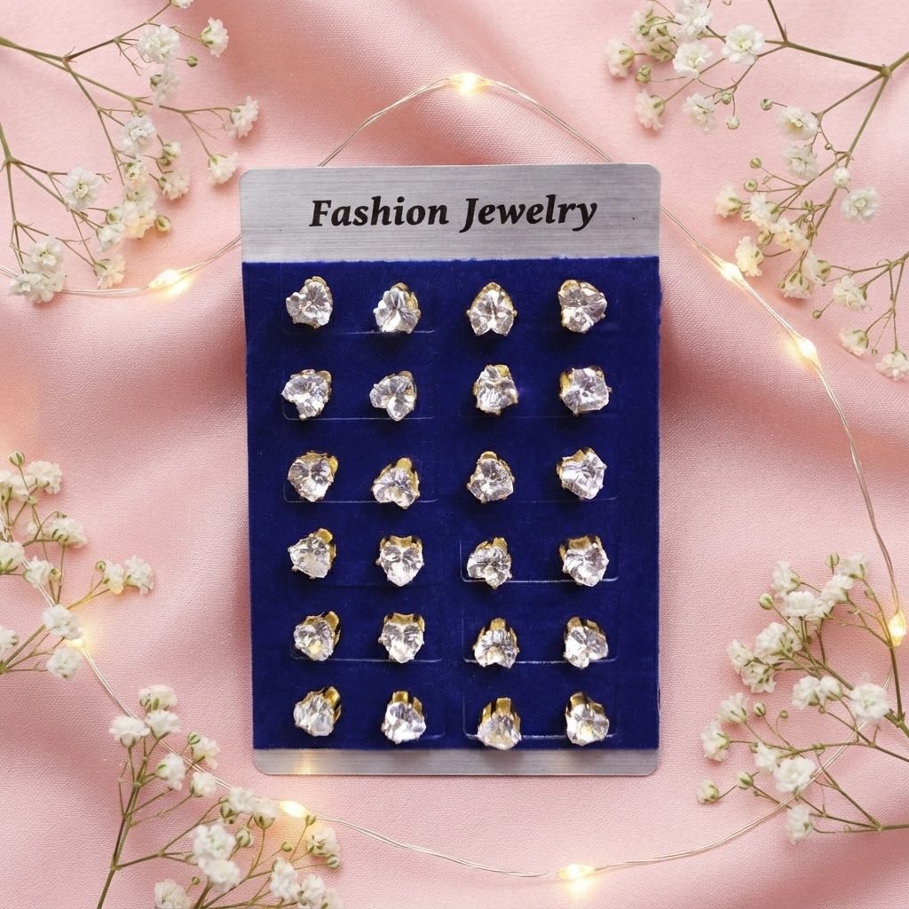 Clear Crystal Stud Earrings - Card of 12