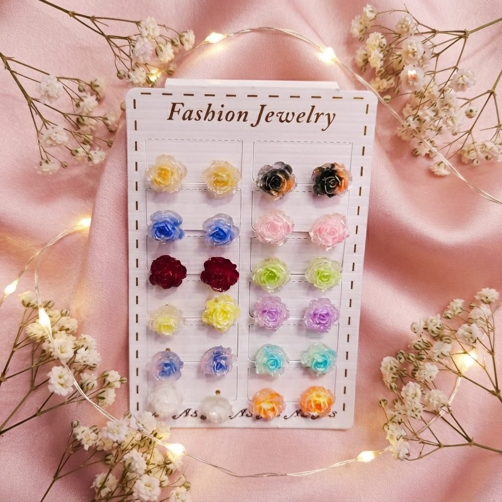 Rose Stud Earrings - Card of 12