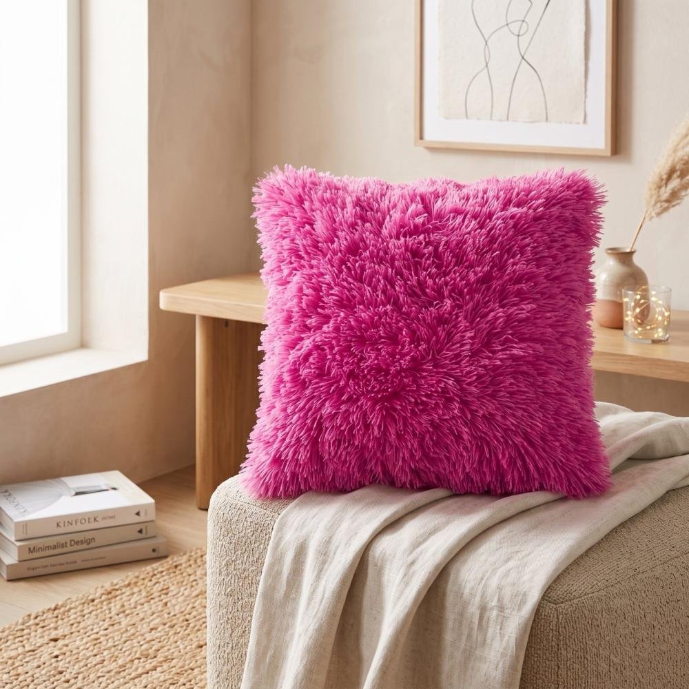 Fluffy Square Pillow (Hot Pink)