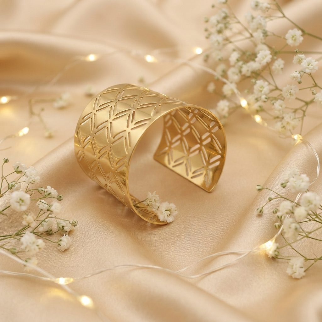 Gold Cuff Bangle - Cut Out Pattern