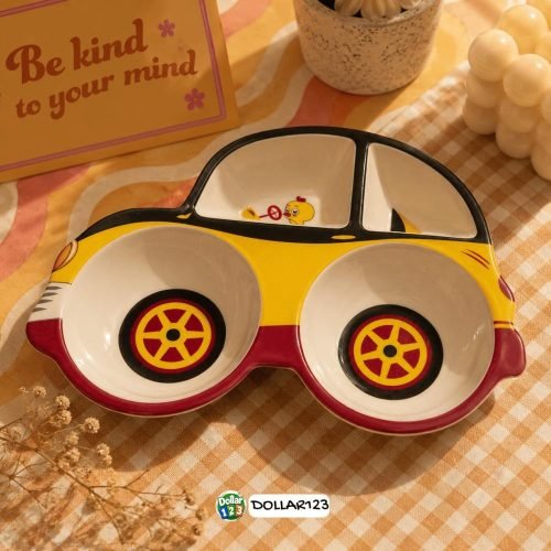 Happy Day Car 2-Bowl Kids Tray (Yellow)