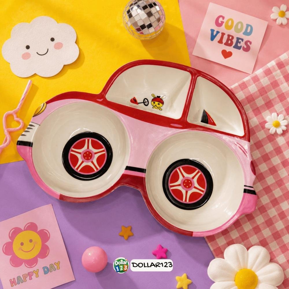 Happy Day Car 2-Bowl Kids Tray (Pink)