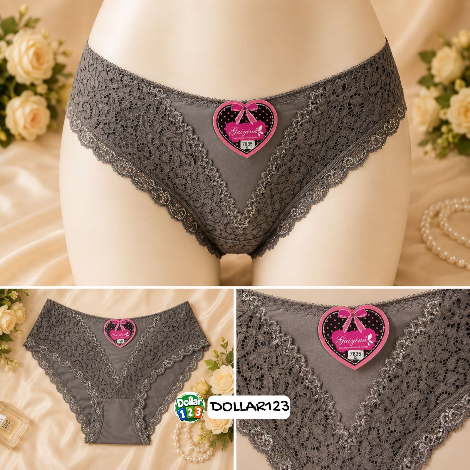 Charcoal Grey Lace Panty