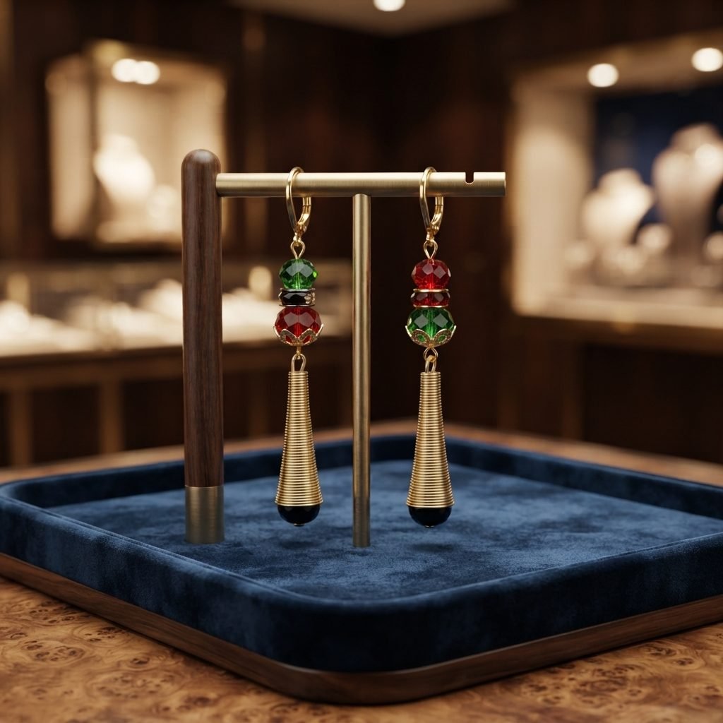 Crystal Drop Earrings - Red & Green