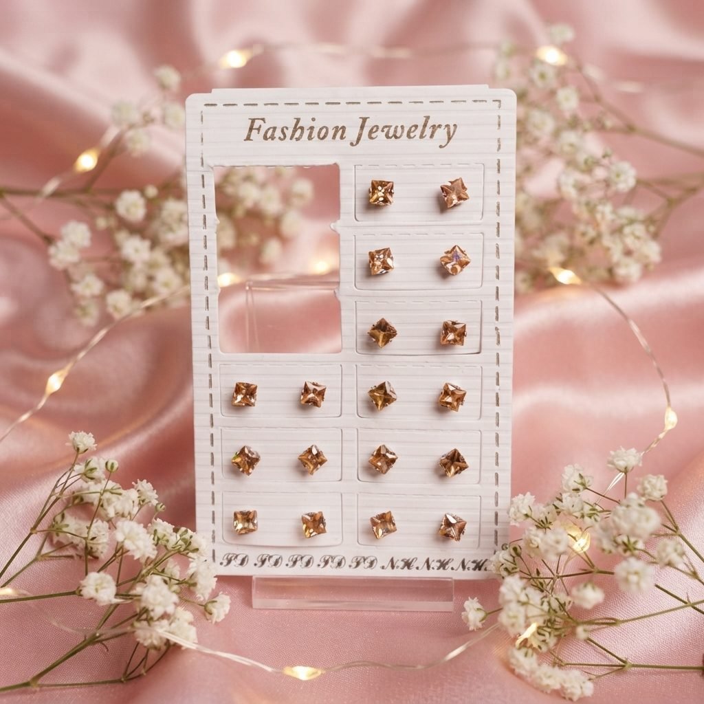 Champagne Crystal Stud Earrings - Card of 12