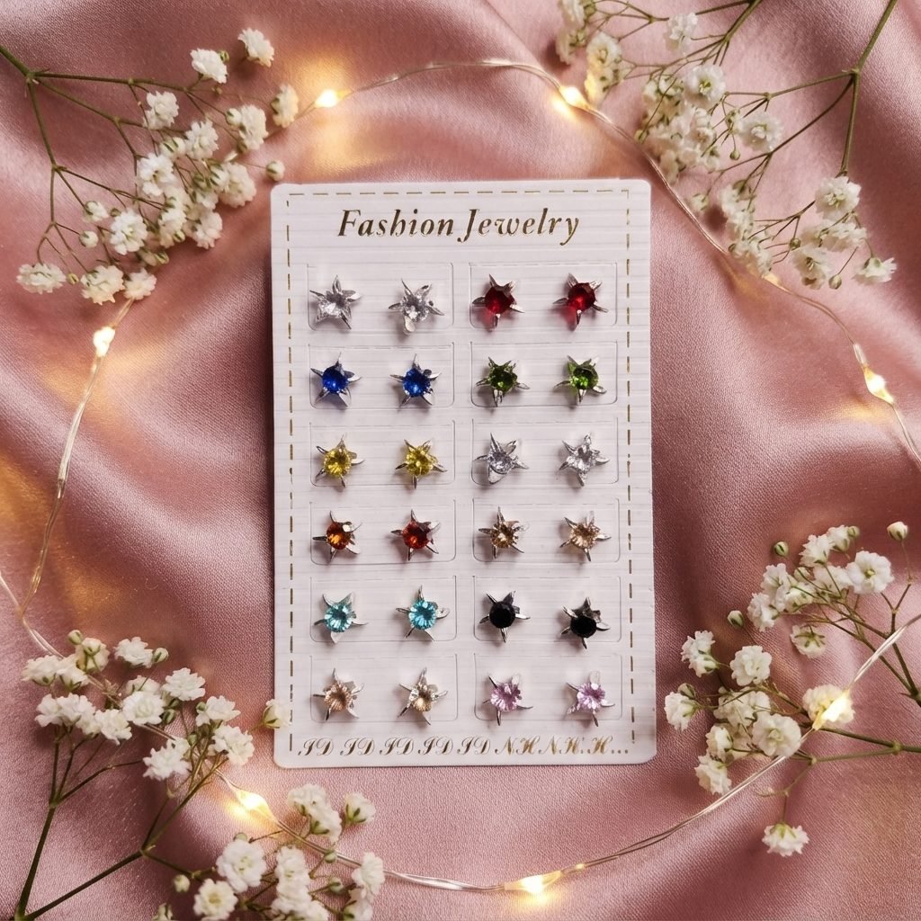 Star Set Crystal Stud Earrings - Card of 12