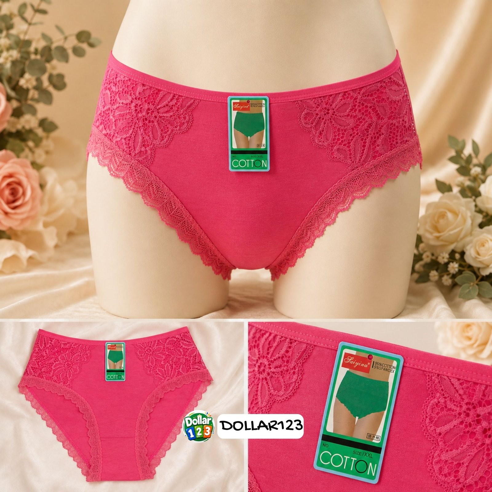 Hot Pink Cotton Lace-Trim Panty