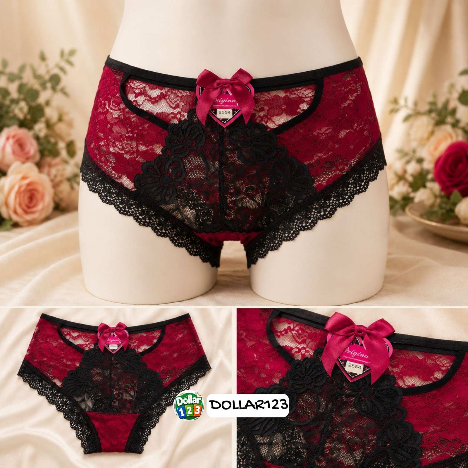 Maroon & Black Lace Panty