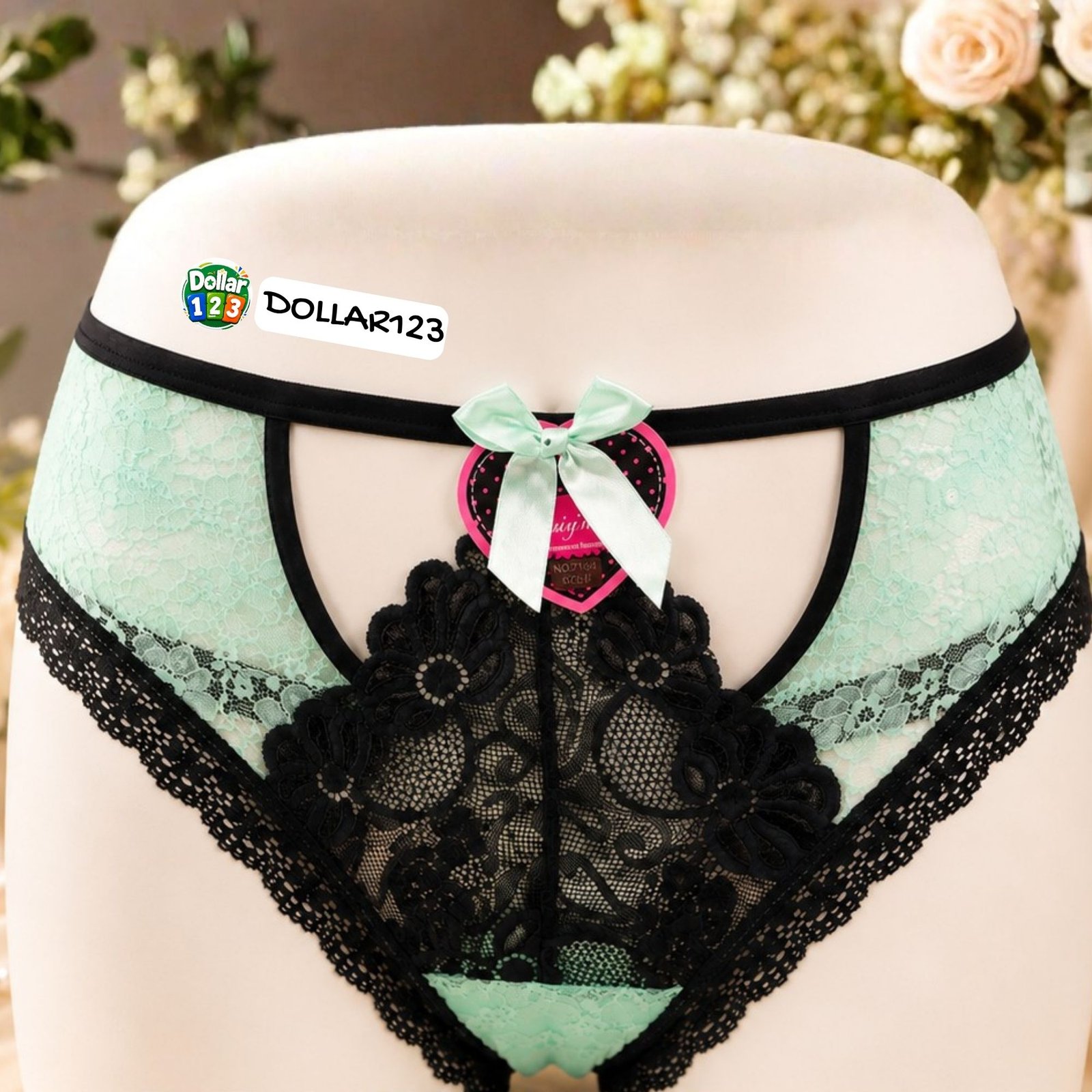 Mint Green & Black Cut-Out Lace Panty