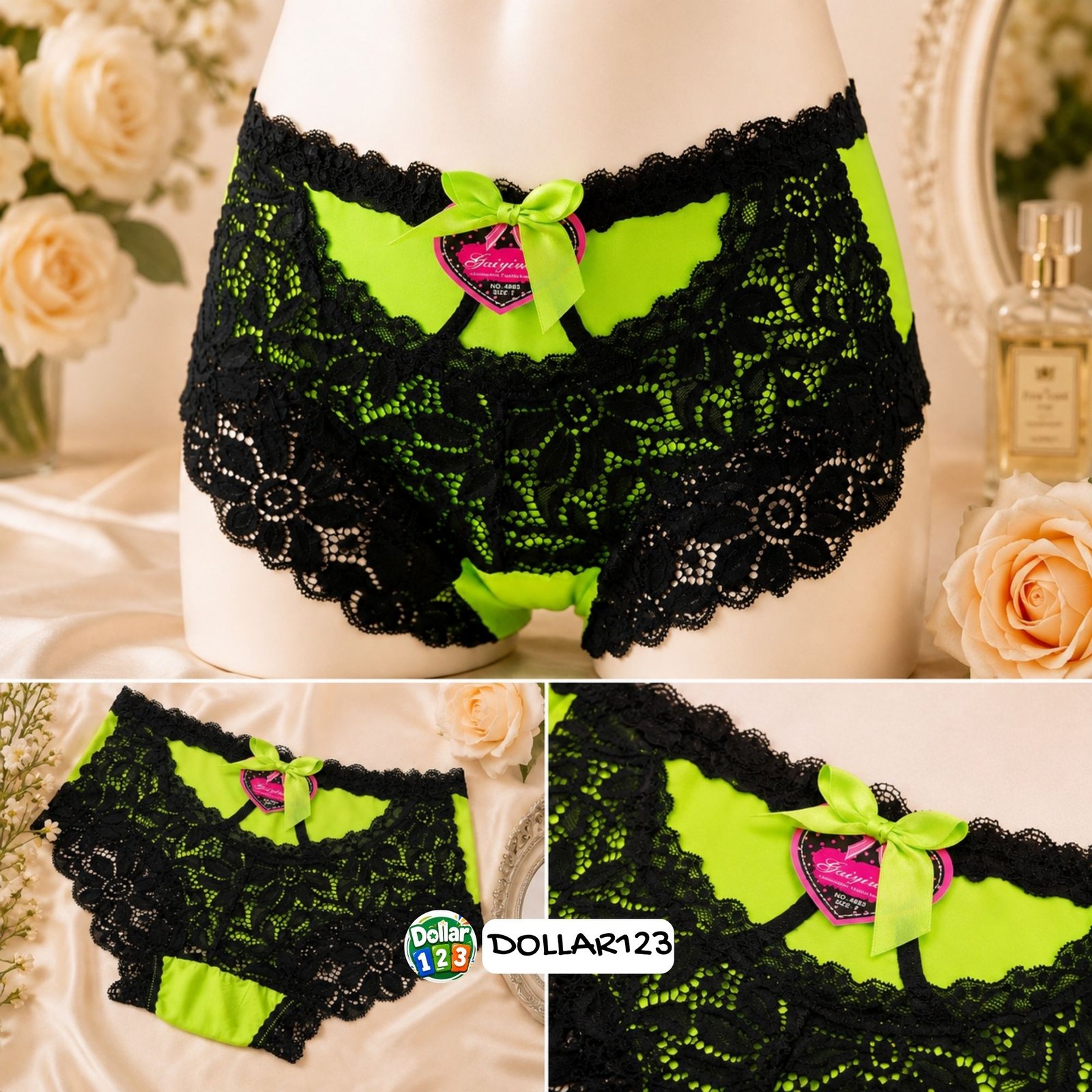 Neon Green & Black Lace Panty