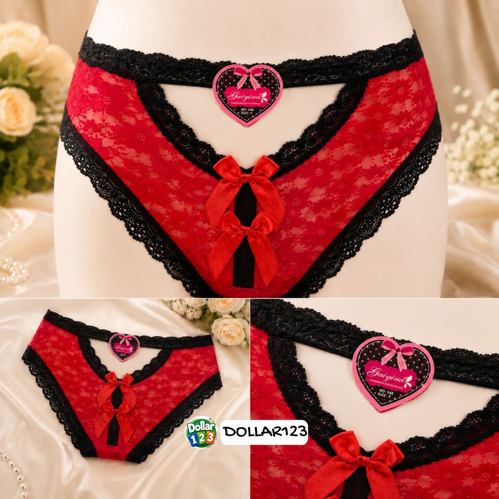 Red & Black Lace Cut-Out Panty