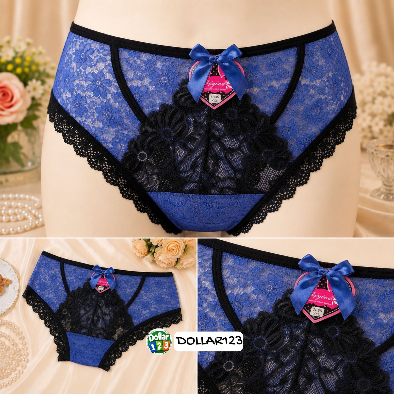 Royal Blue & Black Lace Panty