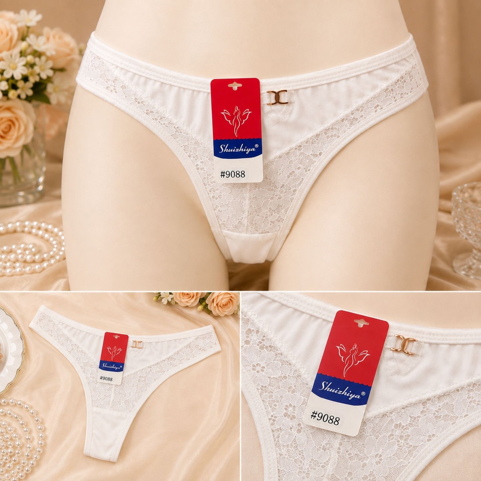 White Lace Thong (Gold Clasp)